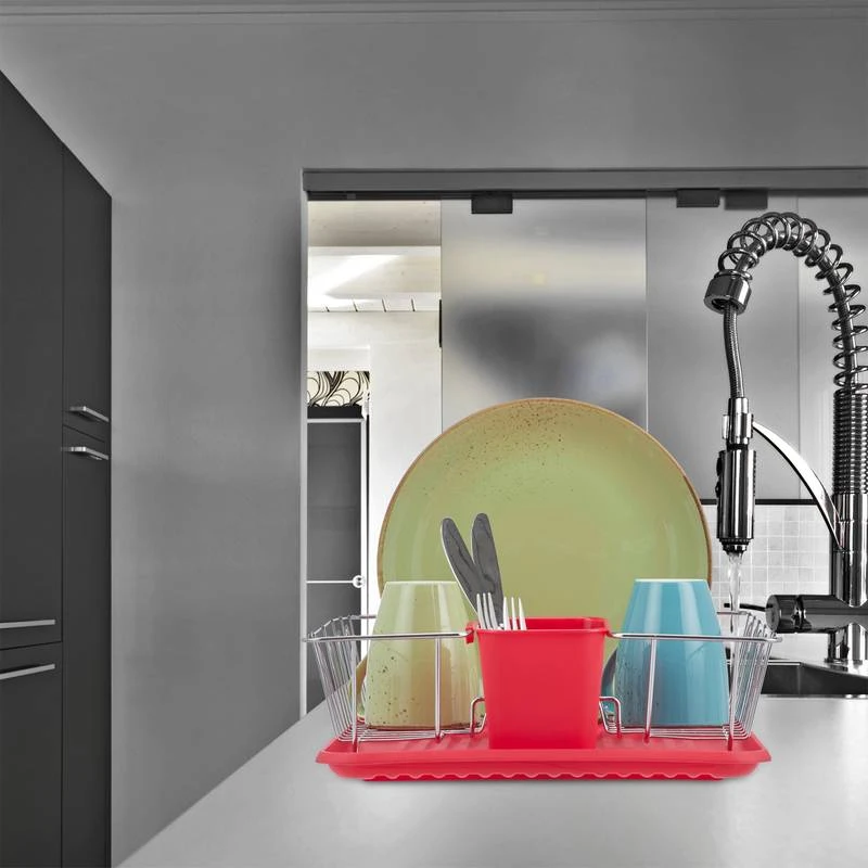 Égouttoir Avec Panier à Couverts Rouge 2 Égouttoir Avec Panier à Couverts Rouge – Image 2