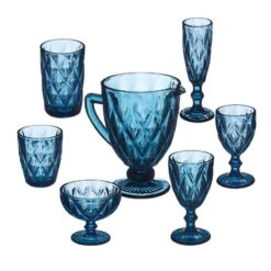 Lot De 7 Verres Bleus