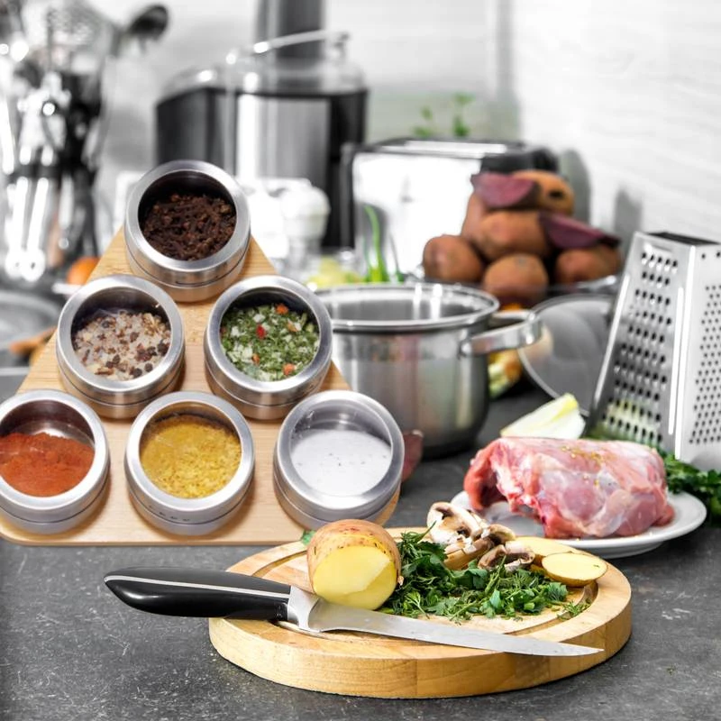 Étagère à épices Bambou 6 Pots Inox 4 Étagère à épices Bambou 6 Pots Inox – Image 4