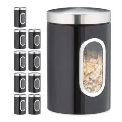 10x Bocaux En Métal Avec Fenêtre Noire