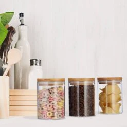 Jeu De 3 Pots De Stockage En Verre 600ml -Ustensiles De Cuisine Magasin a3e8abfbdb4e4edb9fc14432033f0275