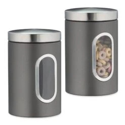 2x Bocaux En Métal Avec Fenêtre Noire -Ustensiles De Cuisine Magasin aa9acbaaa5a44f56b7c8c77e6226a232