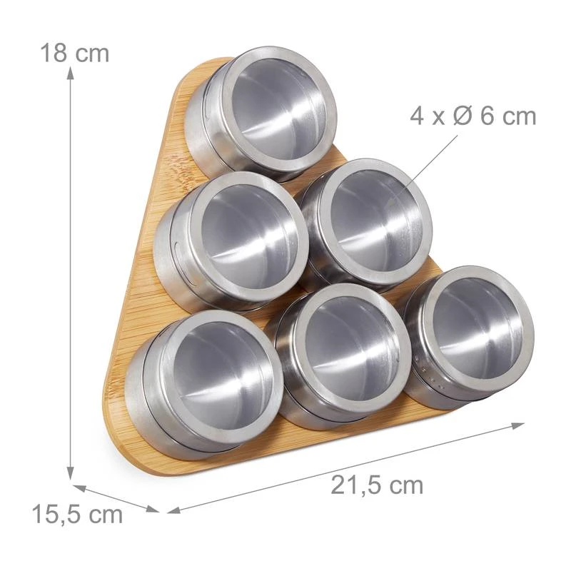Étagère à épices Bambou 6 Pots Inox 9 Étagère à épices Bambou 6 Pots Inox – Image 9