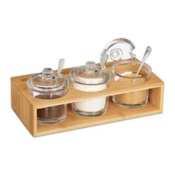 3 Pots à épices Avec Support En Bambou